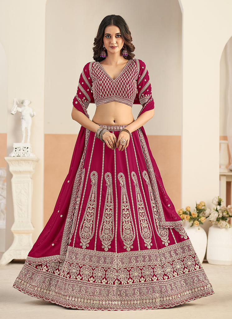 Cherry Red Embroidered Wedding Lehenga Choli