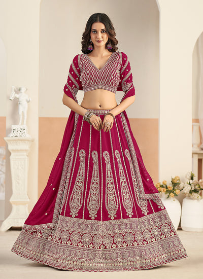 Cherry Red Embroidered Wedding Lehenga Choli