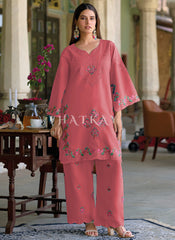 Pink Thread Embroidery Silk Co-Ord Set