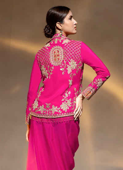 Magenta Embellished Draped Skirt Co-Ord Set