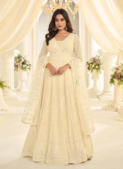 Cream Lucknowi Embroidered Anarkali Suit