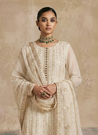 Cream Beige Traditional Embroidery Festive Salwar Kameez