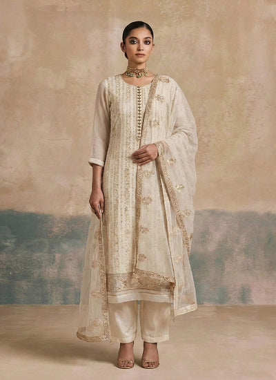 Cream Beige Traditional Embroidery Festive Salwar Kameez