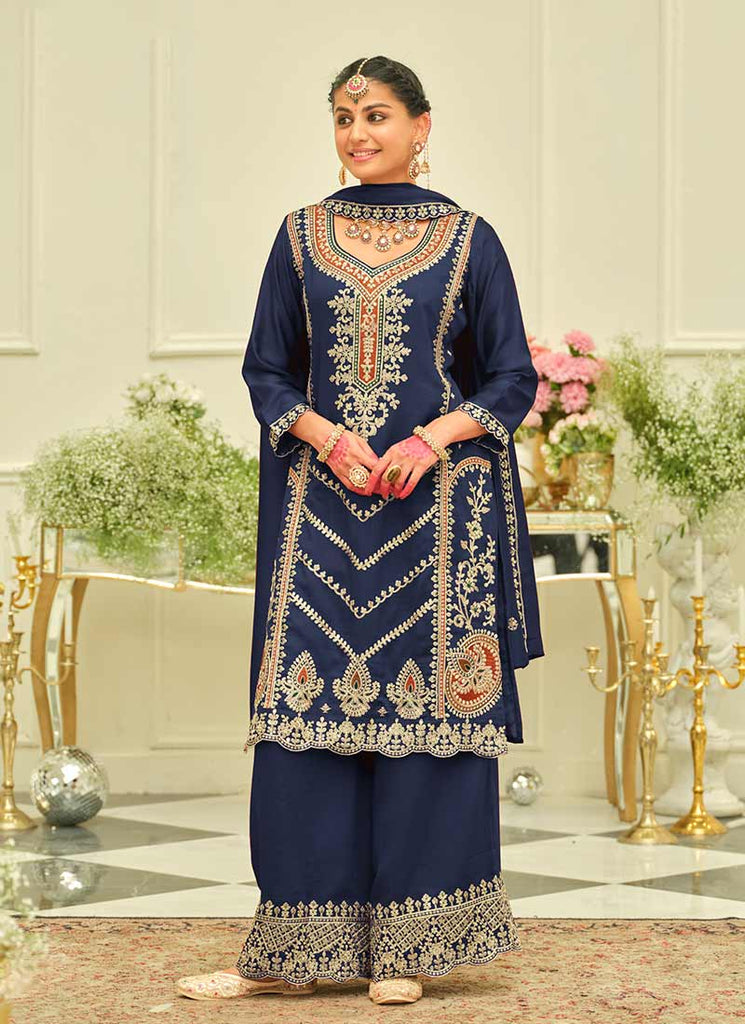 Dark Blue Embroidery Pakistani Palazzo Suit
