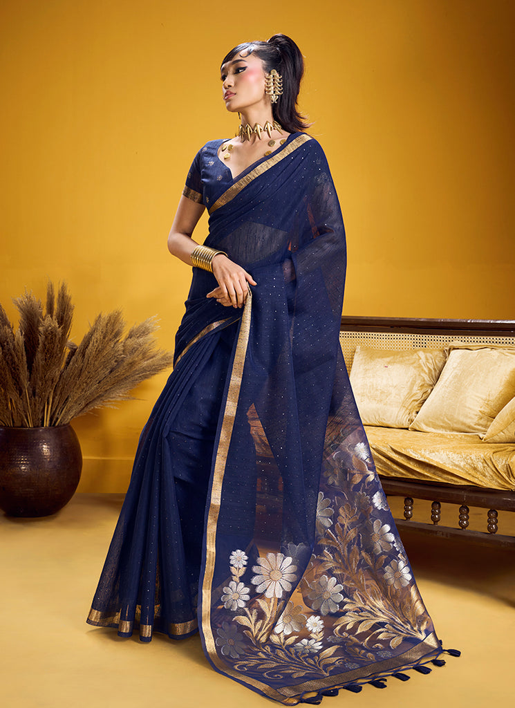 Dark Blue Handloom Munga Silk Saree