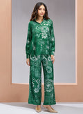 Dark Green Digital Printed Silk Co-Ord Set