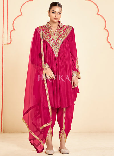 Magenta Pink Traditional Dhoti Style Pant Suit