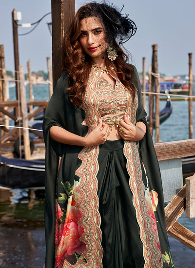 Black Handwork Embellished Draped Skirt Set