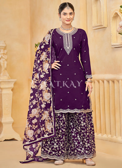 Purple Gharara Style Palazzo Suit