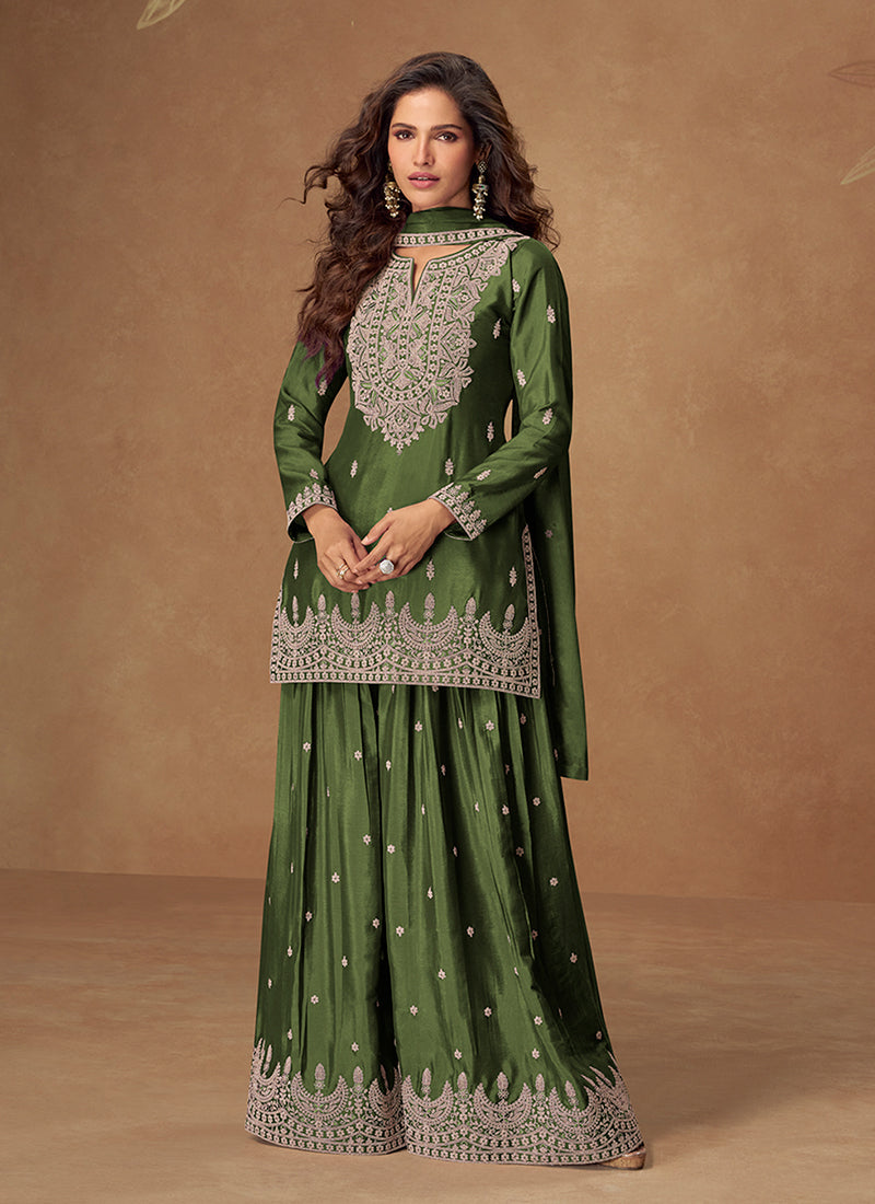 Green Designer Gharara Style Suit