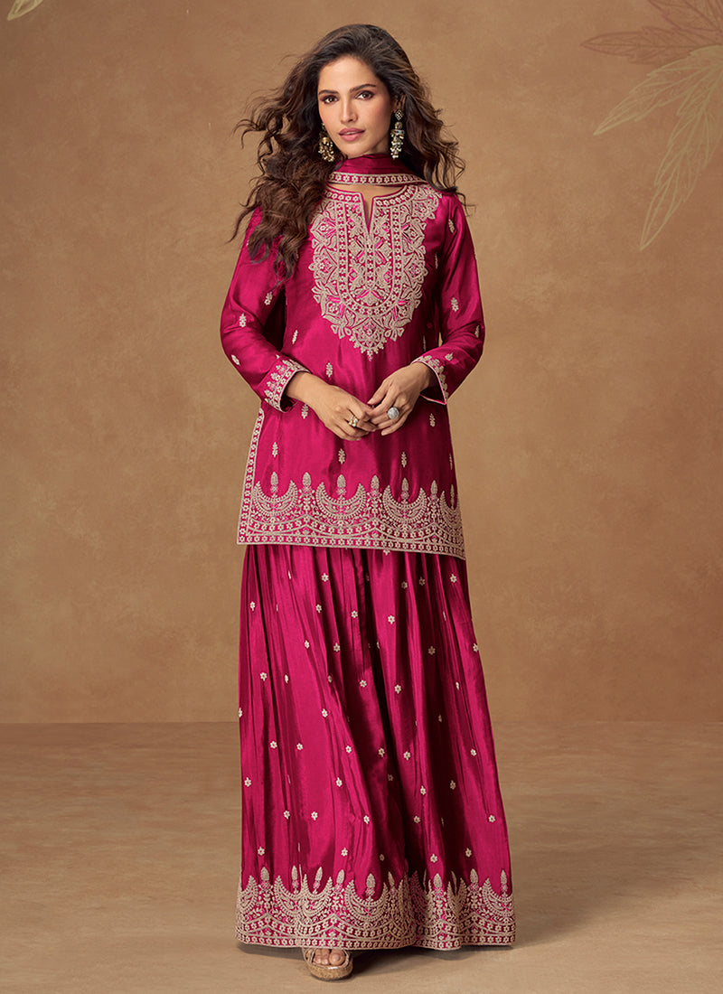 Magenta Pink Designer Gharara Style Suit