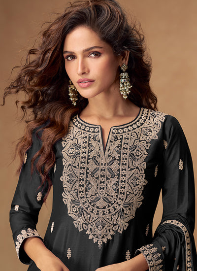 Black Designer Gharara Style Suit