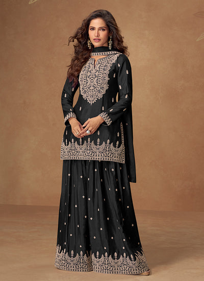 Black Designer Gharara Style Suit