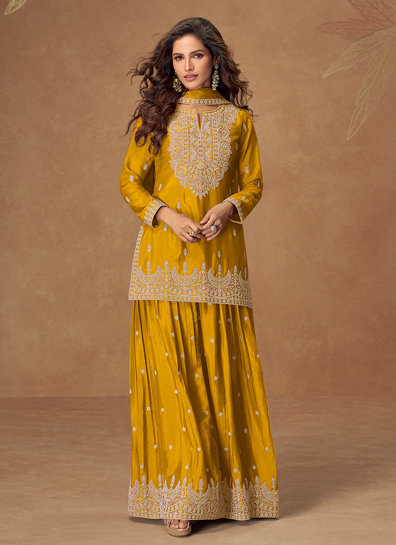 Yellow Designer Gharara Style Suit