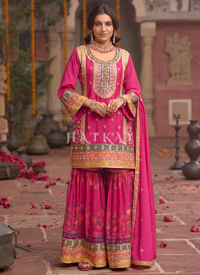 Pink Embroidered Gharara Suit