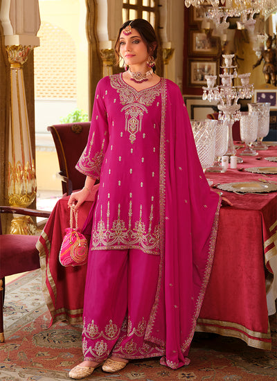 Rani Pink Reshamkari Embroidered Palazzo Suit