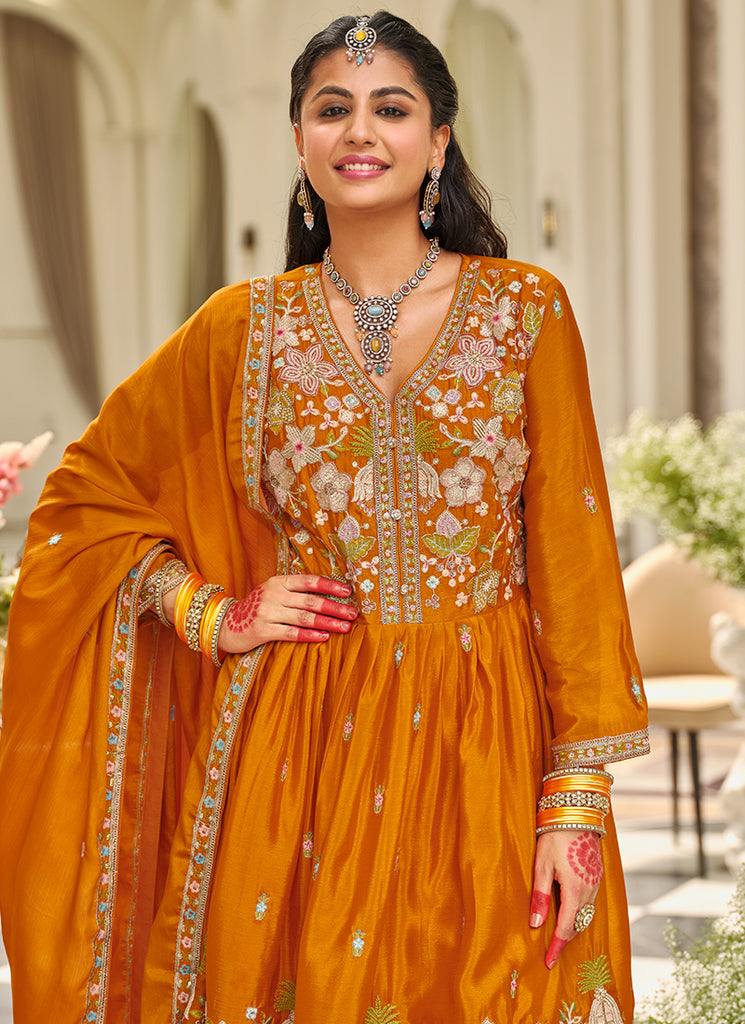 Orange Floral Embroidery Festive Gharara Suit Plus-Size Orange Floral Embroidery Festive Gharara Suit Plus-Size