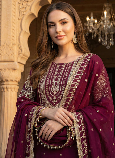 Maroon Designer Embroidery Gharara Style Suit