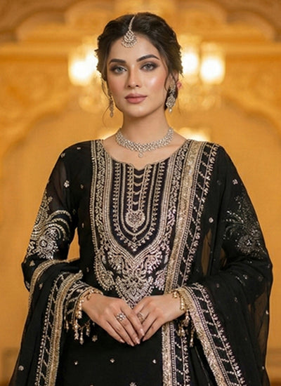Black Designer Embroidery Gharara Style Suit