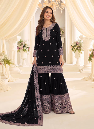 Black Embroidery Gharara Style Suit