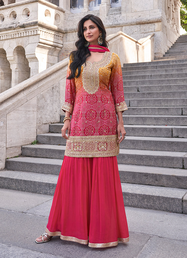 Magenta Ombré Embroidery Gharara Style Suit