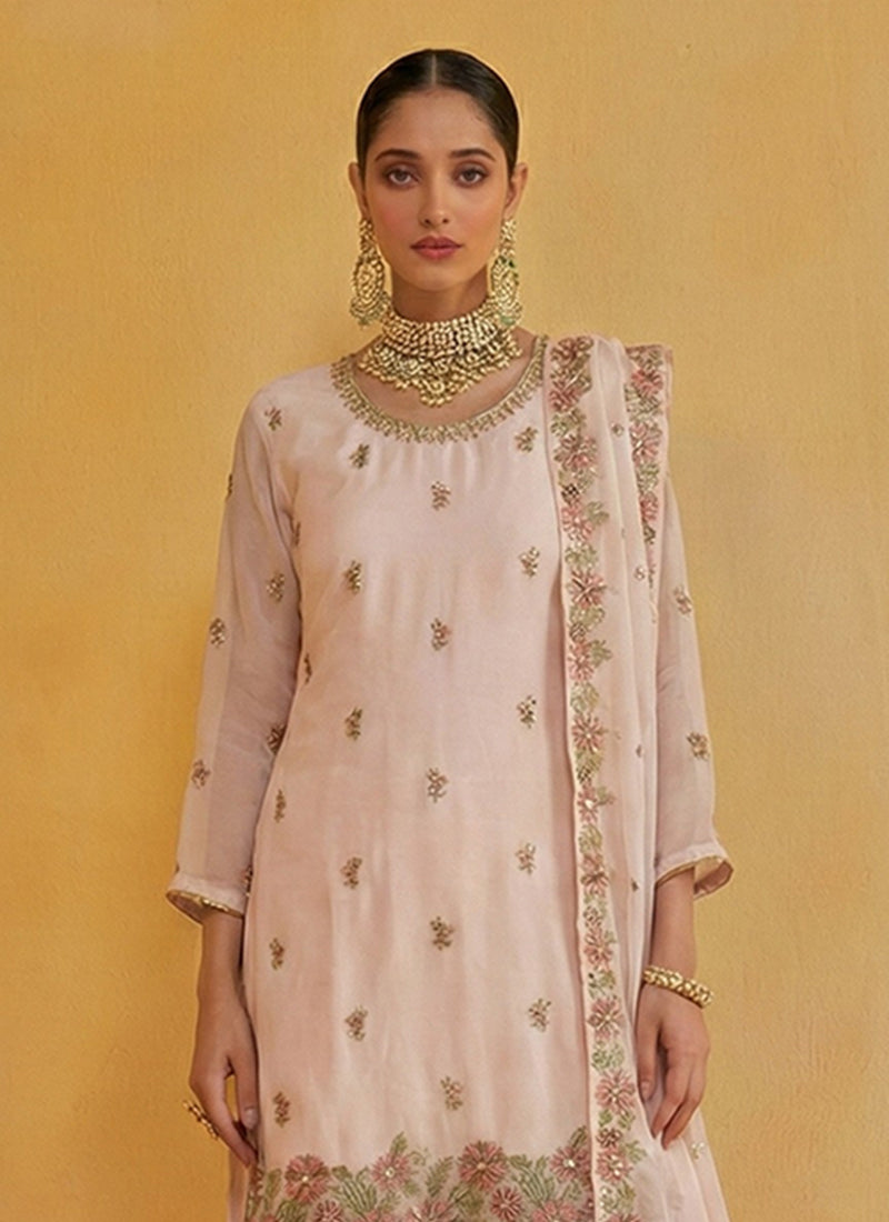 Peach Embroidered Traditional Gharara Suit
