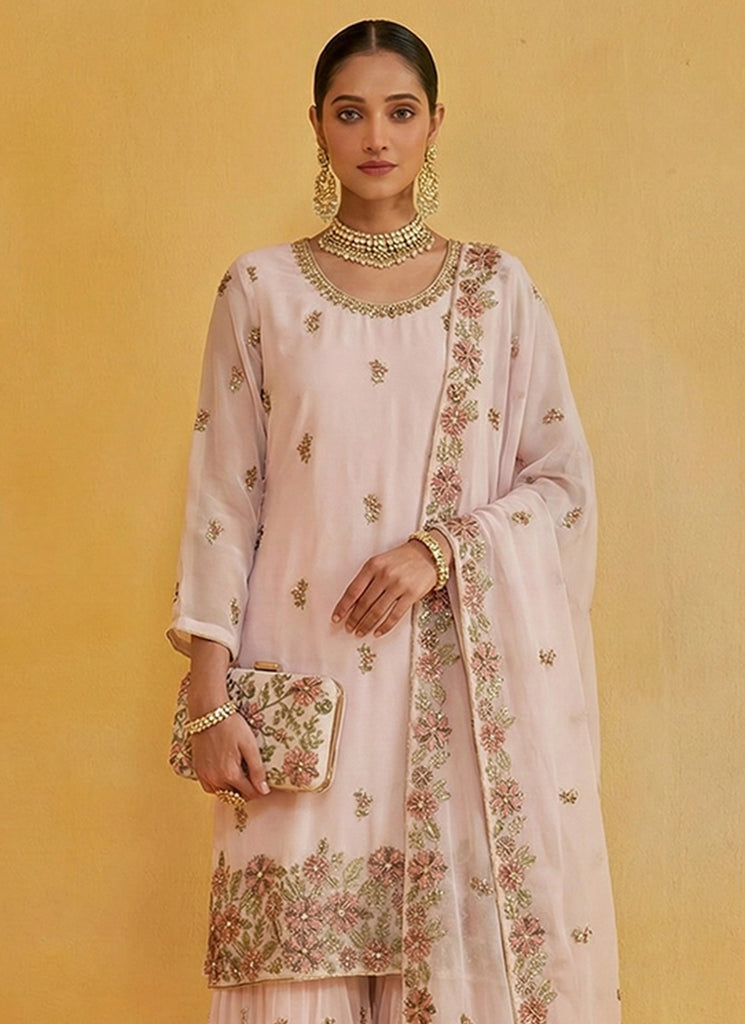Pink Embroidered Traditional Gharara Suit