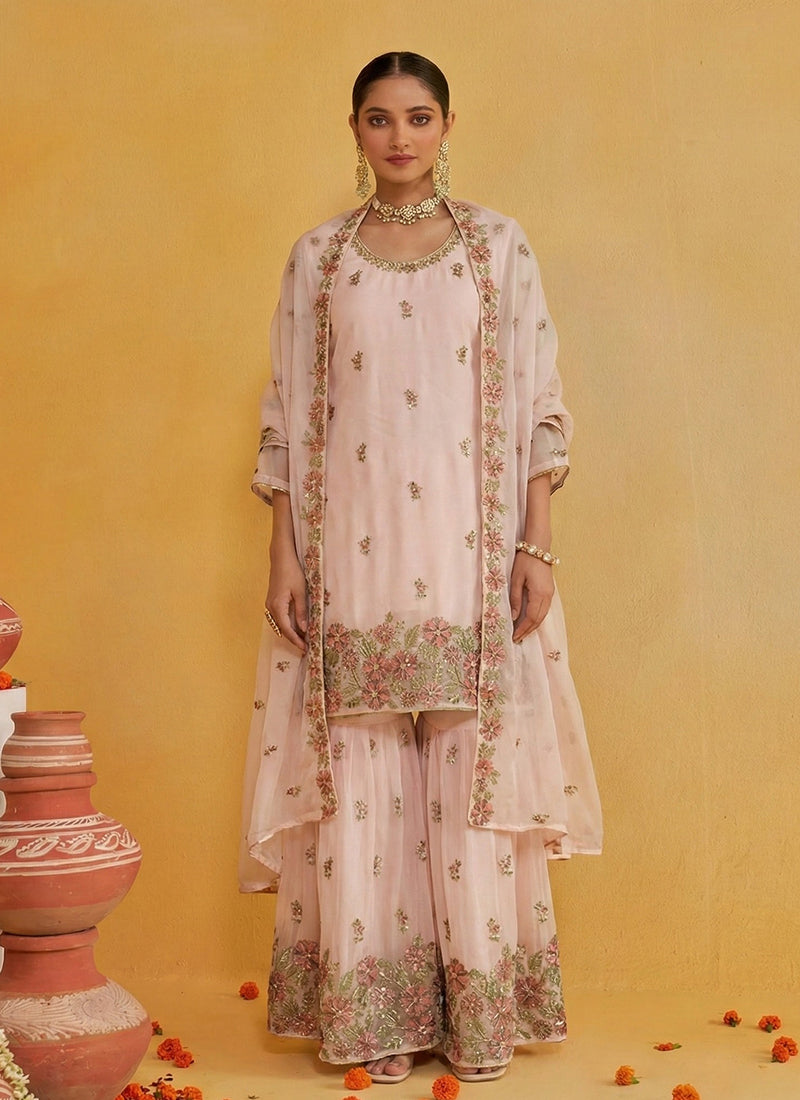 Pink Embroidered Traditional Gharara Suit