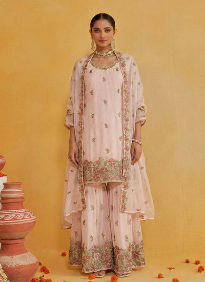 Pink Embroidered Traditional Gharara Suit