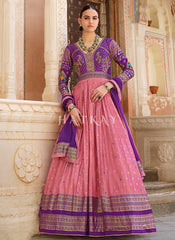 Purple And Pink Handwork Embroidery Gown