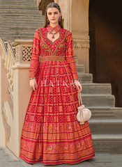 Orangish Red Handwork Embroidery Gown