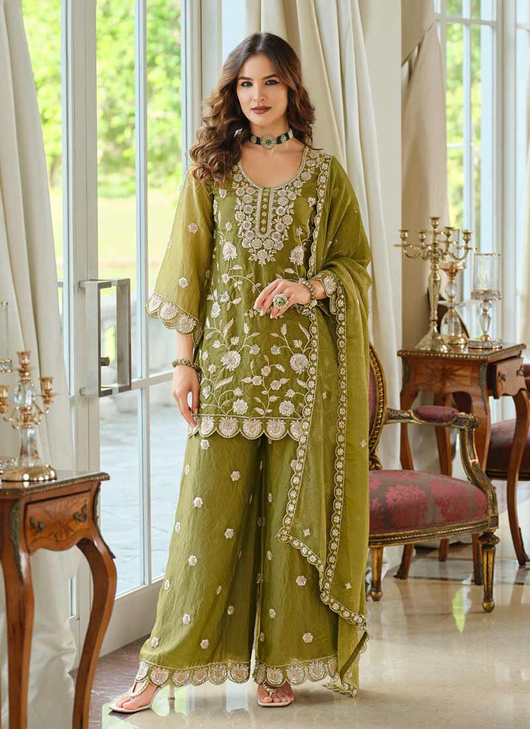 Green Embroidered Kurta Palazzo Suit