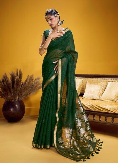 Green Handloom Munga Silk Saree