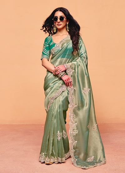 Green Embroidered Bridal Saree