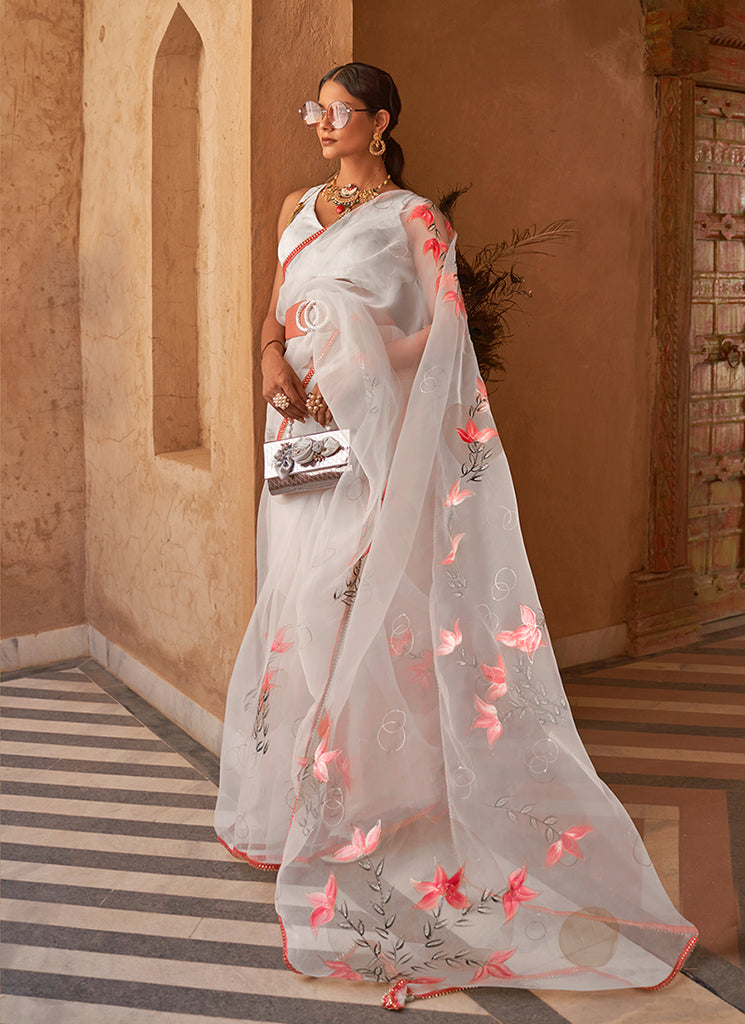 Grey Printed Festive Saree