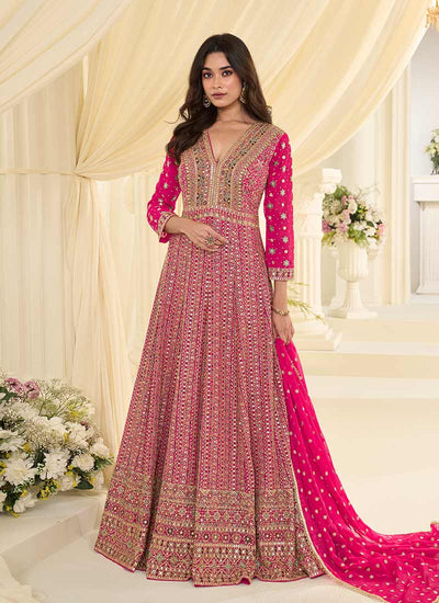 Hot Pink Designer Embroidered Anarkali Suit