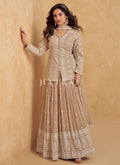 Beige Brown Embroidery Lehenga Kurti