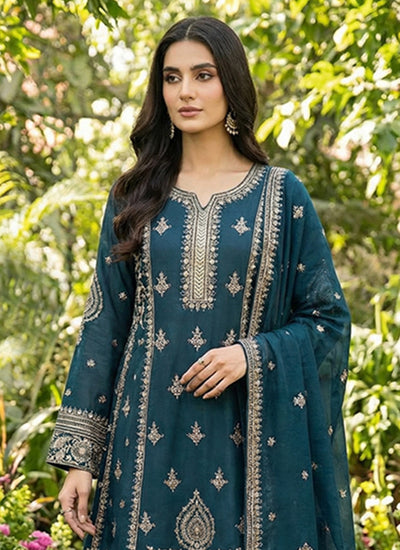 Royal Blue Embroidered Pakistani Pant Suit