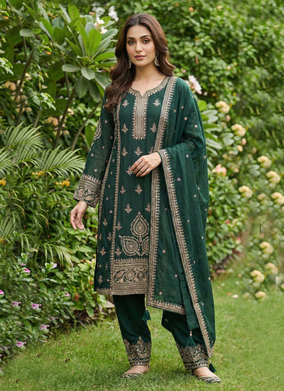 Dark Green Embroidered Pakistani Style Pant Suit