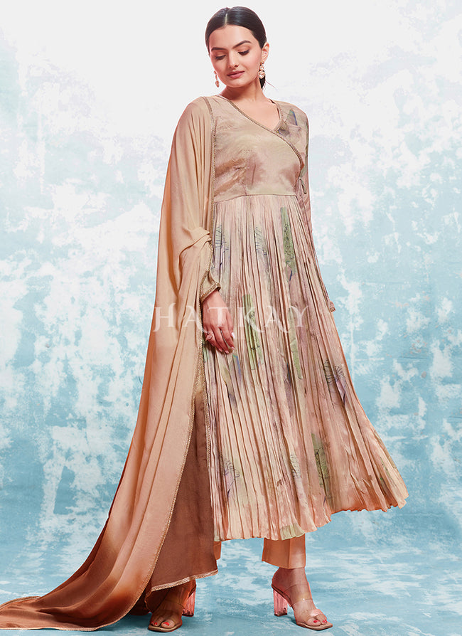 Beige Brown Digital Printed Anarkali Suit