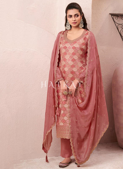 Peach Embroidered Pakistani Pant Style Suit
