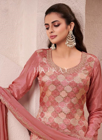 Peach Embroidered Pakistani Pant Style Suit
