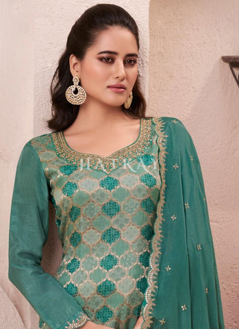 Green Embroidered Pakistani Pant Style Suit