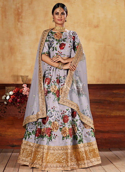 Lilac Floral Print Lehenga Choli