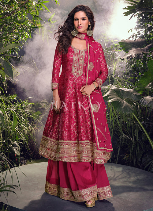 Magenta Pink Anarkali Sharara Suit