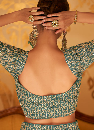 Turquoise Ombré Embroidered Indo Western Sharara