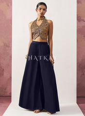 Dark Blue Waistcoat Style Indo Western Sharara Suit