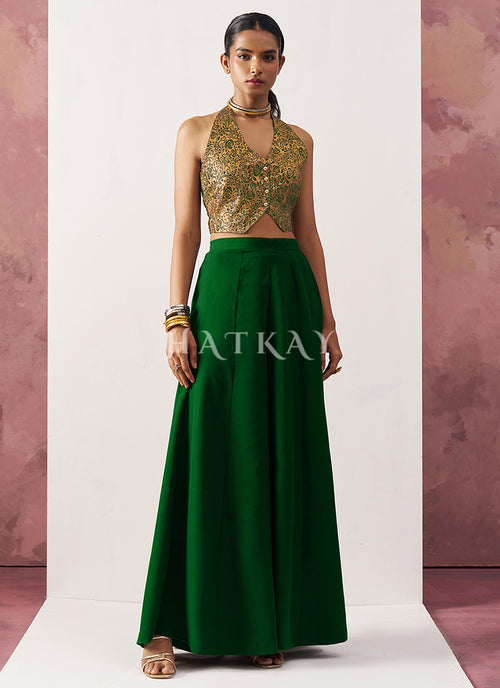 Green Waistcoat Style Indo Western Sharara Suit