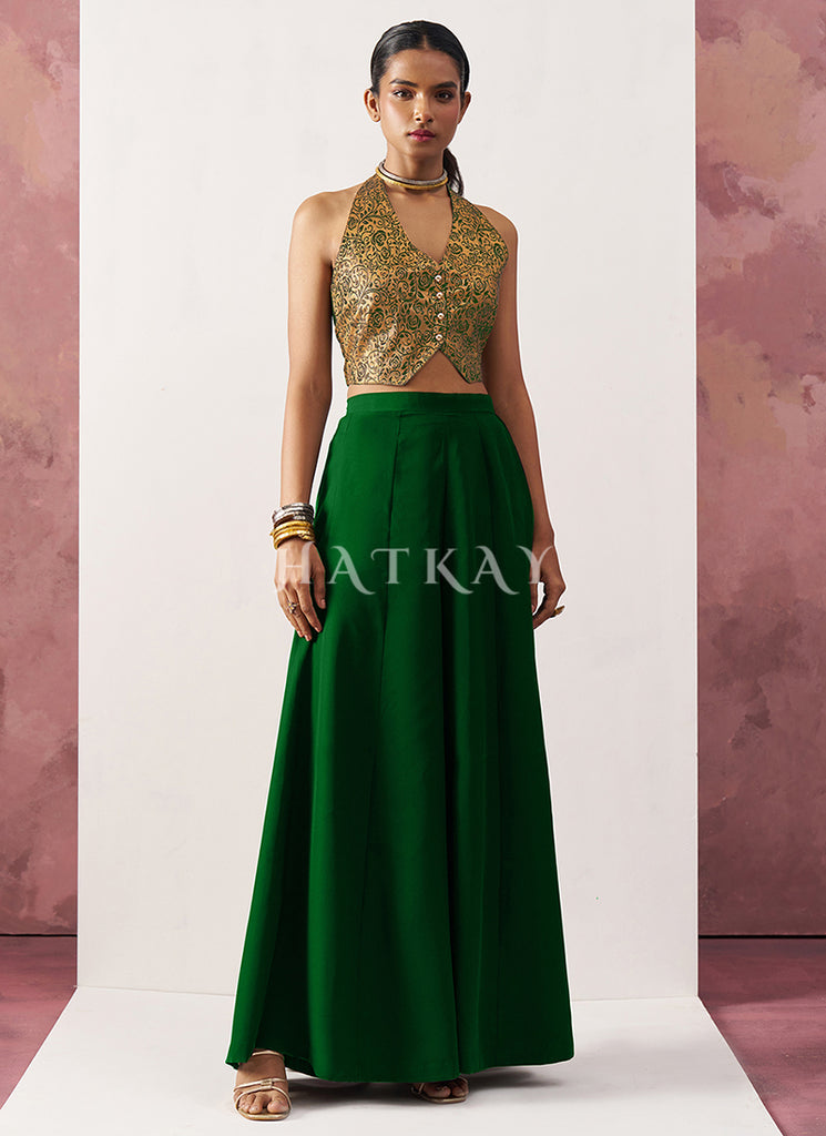 Green Waistcoat Style Indo Western Sharara Suit