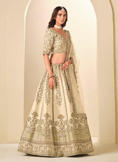 Ivory Cream Embroidered Wedding Lehenga Choli